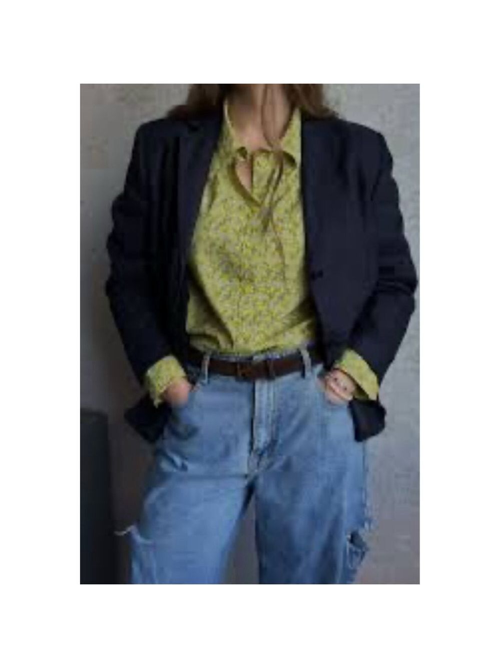 Women's United Colors of Benetton Yellow White Floral Button Down Shirt M